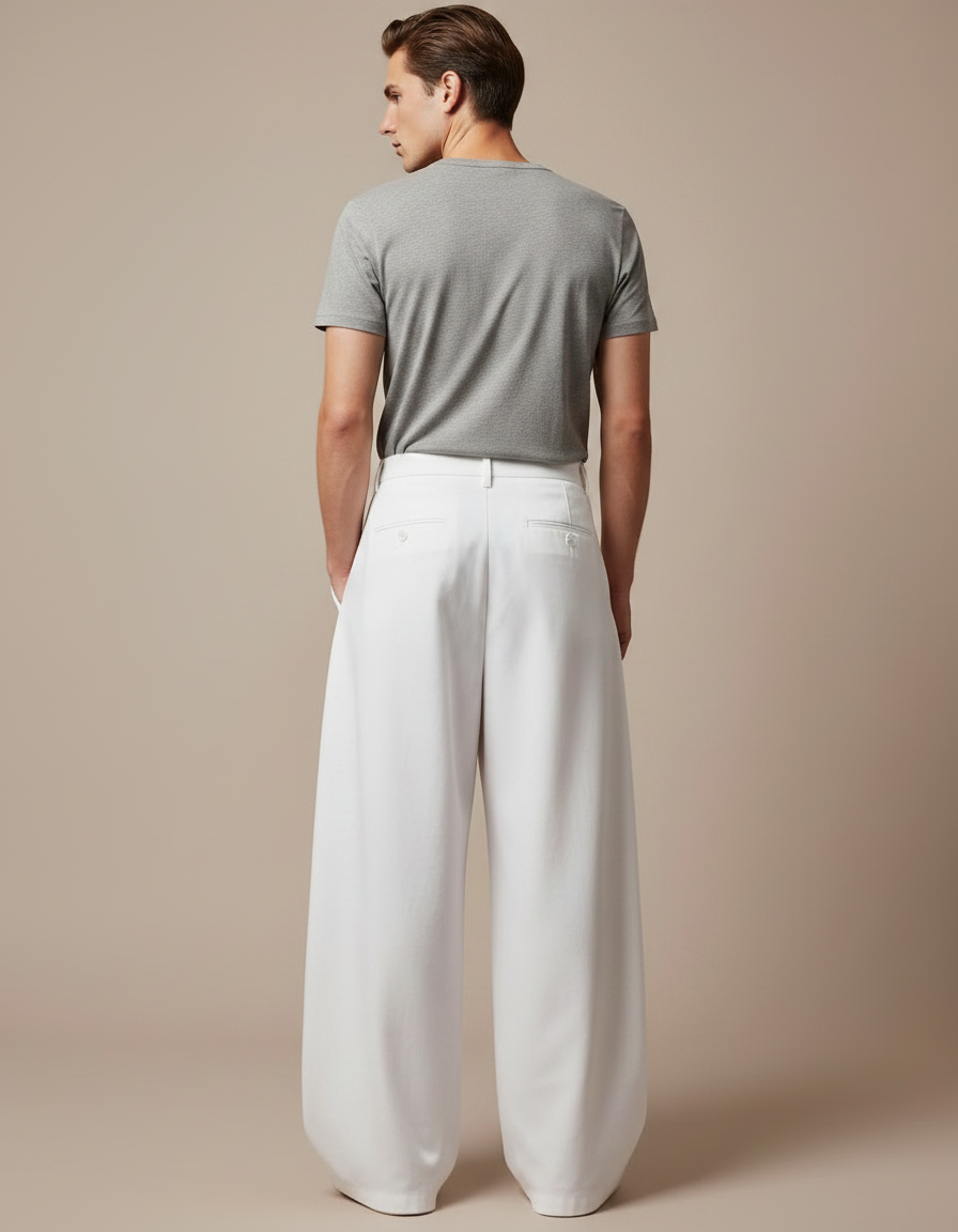 Pantalon Parachute Blanc Ample Homme Décontracté Fluide - Coton - vue 2