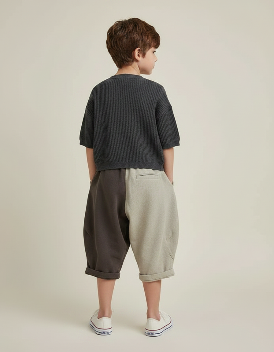 Pantalon Parachute Bicolore Coton Ample Enfant Rétro - Multicolore Molleton - vue 2