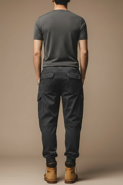 Pantalon Parachute Cargo Noir Homme Ample Décontracté - Toile - vue 2