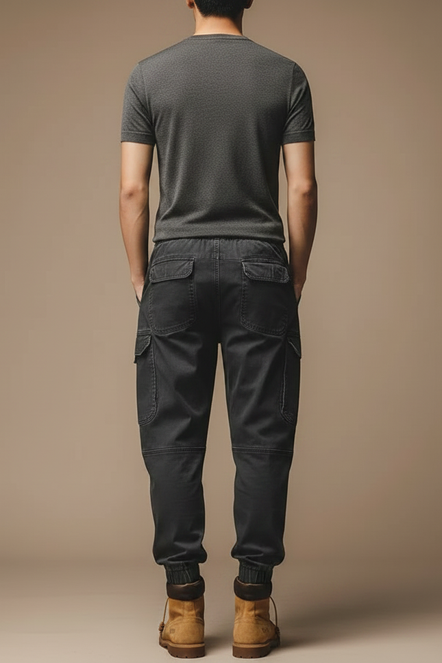 Pantalon Parachute Cargo Noir Homme Ample Décontracté - Toile - vue 2