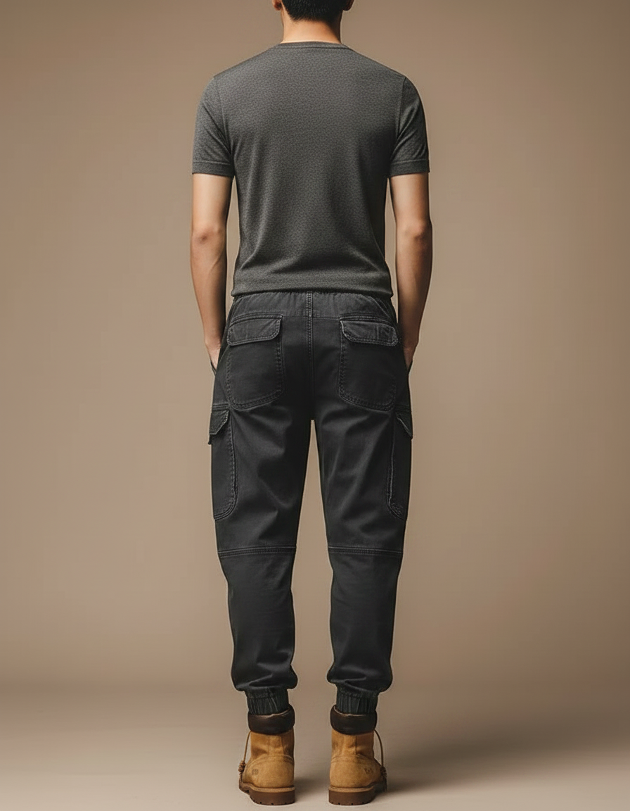 Pantalon Parachute Cargo Noir Homme Ample Décontracté - Toile - vue 2