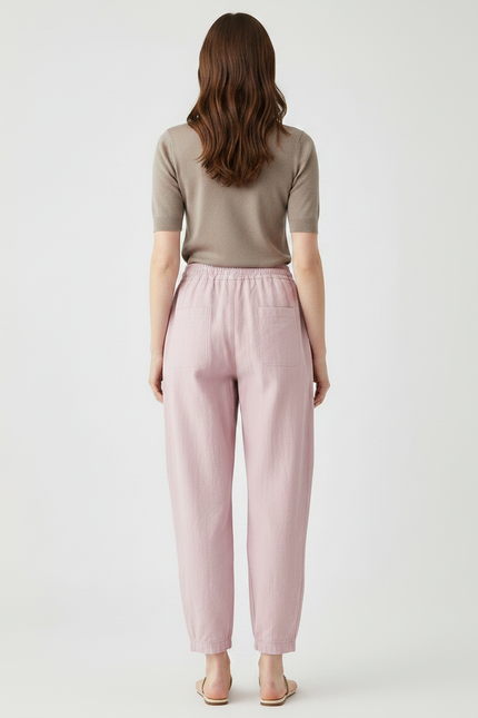 Pantalon Parachute Femme Resserré Aux Chevilles Toile Streetwear - Rose Lin - vue 2