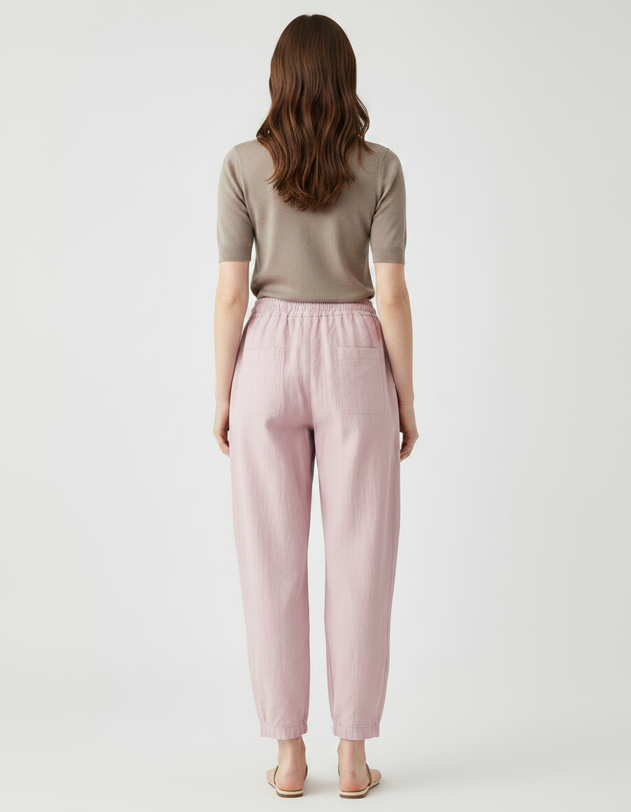 Pantalon Parachute Femme Resserré Aux Chevilles Toile Streetwear - Rose Lin - vue 2