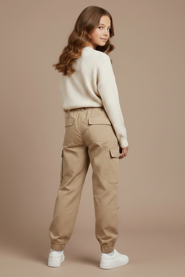 Pantalon Parachute Kaki Coton Ample Cargo Multipoches - Toile - vue 2