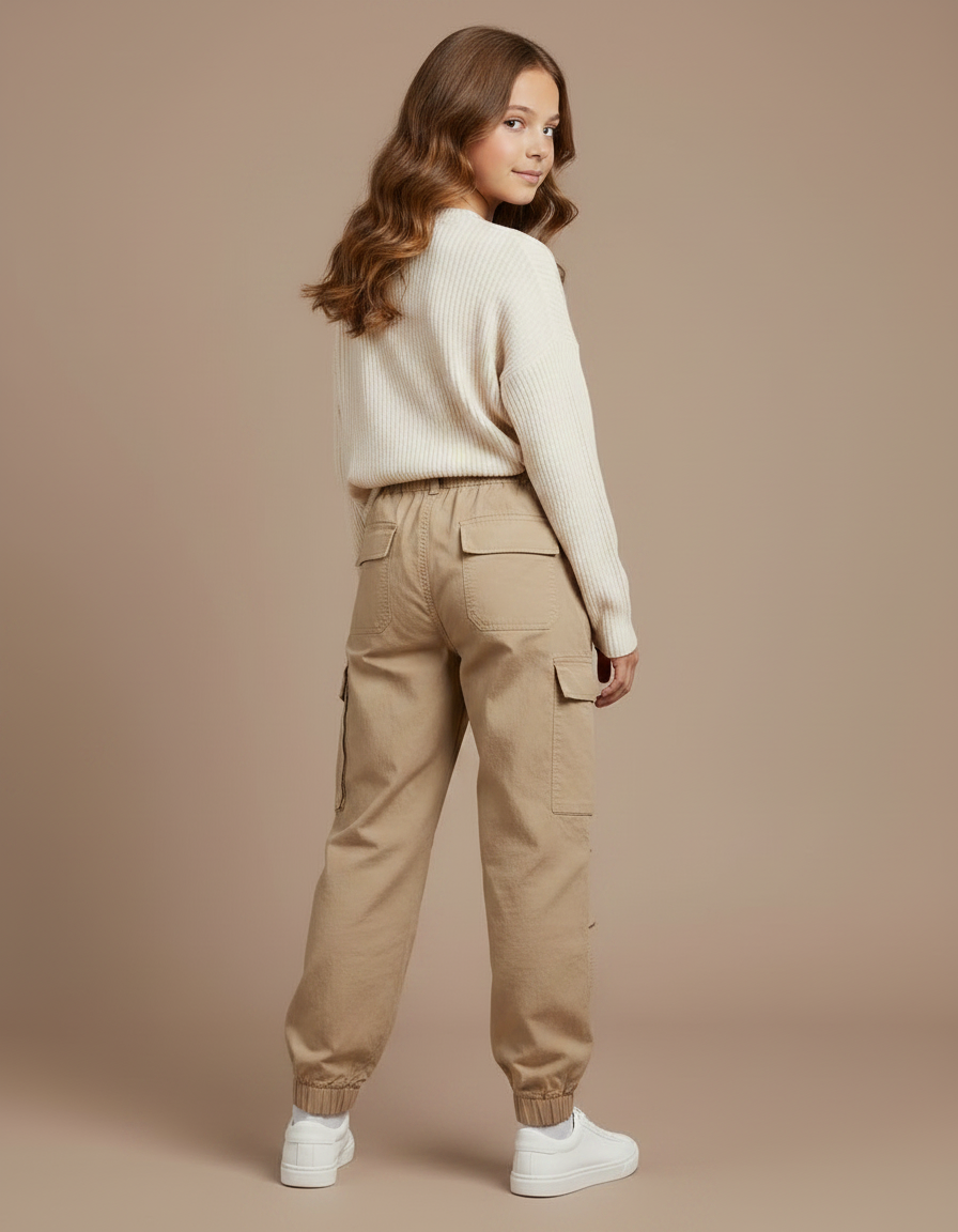 Pantalon Parachute Kaki Coton Ample Cargo Multipoches - Toile - vue 2