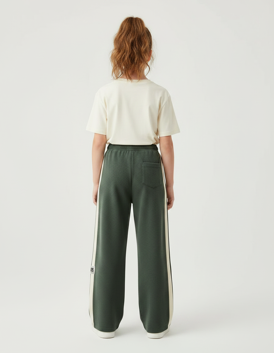 Pantalon Parachute Vert Ample Bandes Crème Fille - Maille - vue 2