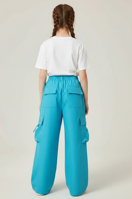 Pantalon Parachute Bleu Cargo Ample Taille Haute Enfant - Polyester - vue 2