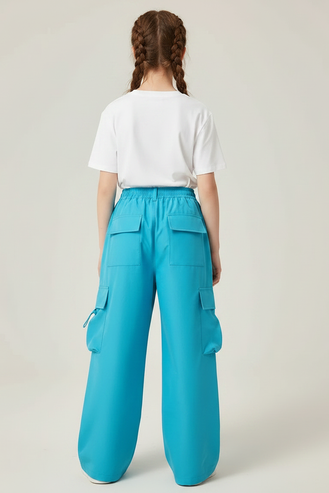 Pantalon Parachute Bleu Cargo Ample Taille Haute Enfant - Polyester - vue 2