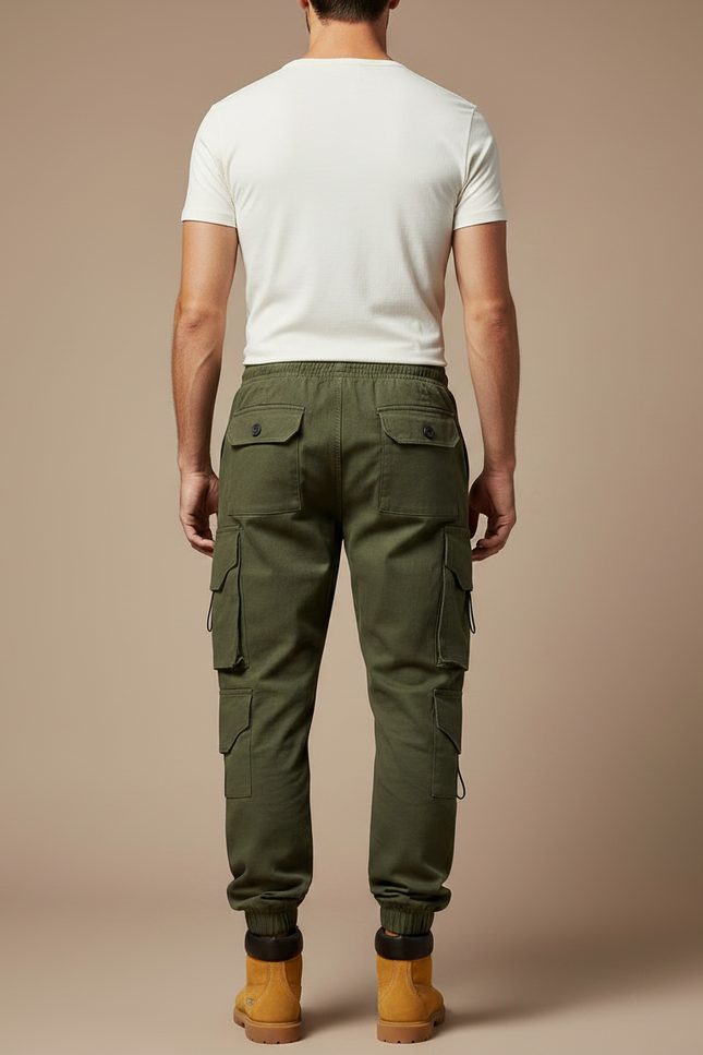 Pantalon Parachute Vert Kaki Cargo Ample Coton Homme - Toile - vue 2