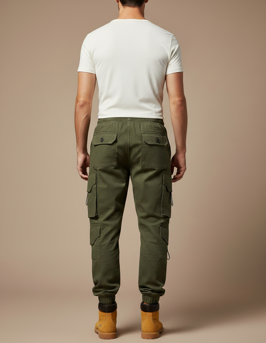 Pantalon Parachute Vert Kaki Cargo Ample Coton Homme - Toile - vue 2
