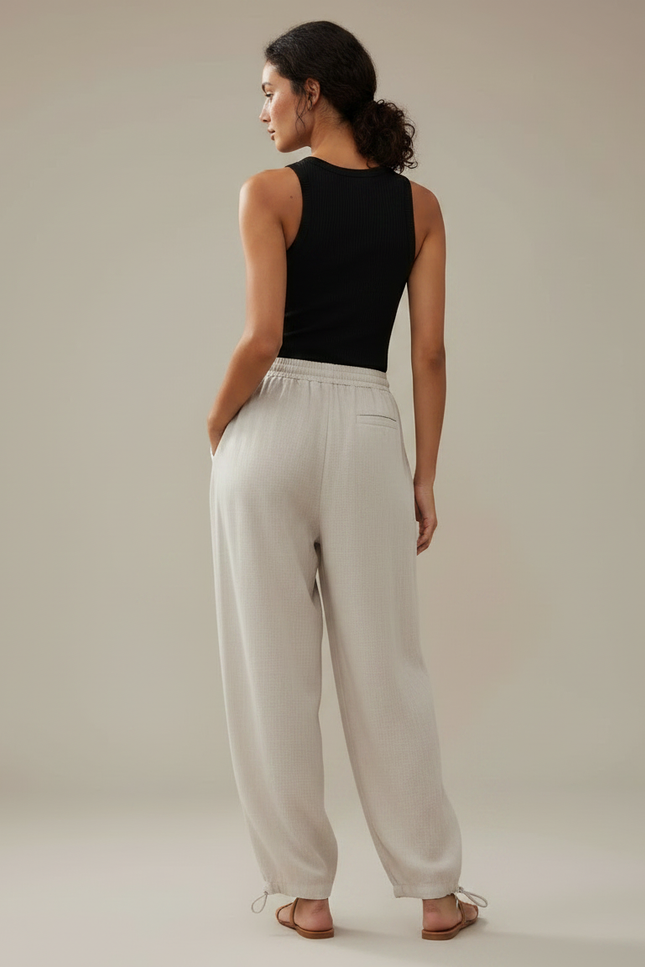 Pantalon Parachute Femme Beige Resserré Aux Chevilles - Lin - vue 2