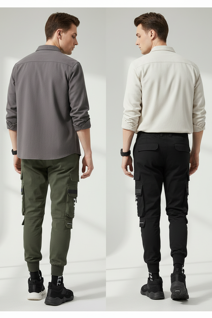 Pantalon Parachute Cargo Imprimé Cordon Jogger Homme - Noir Polyester - vue 2