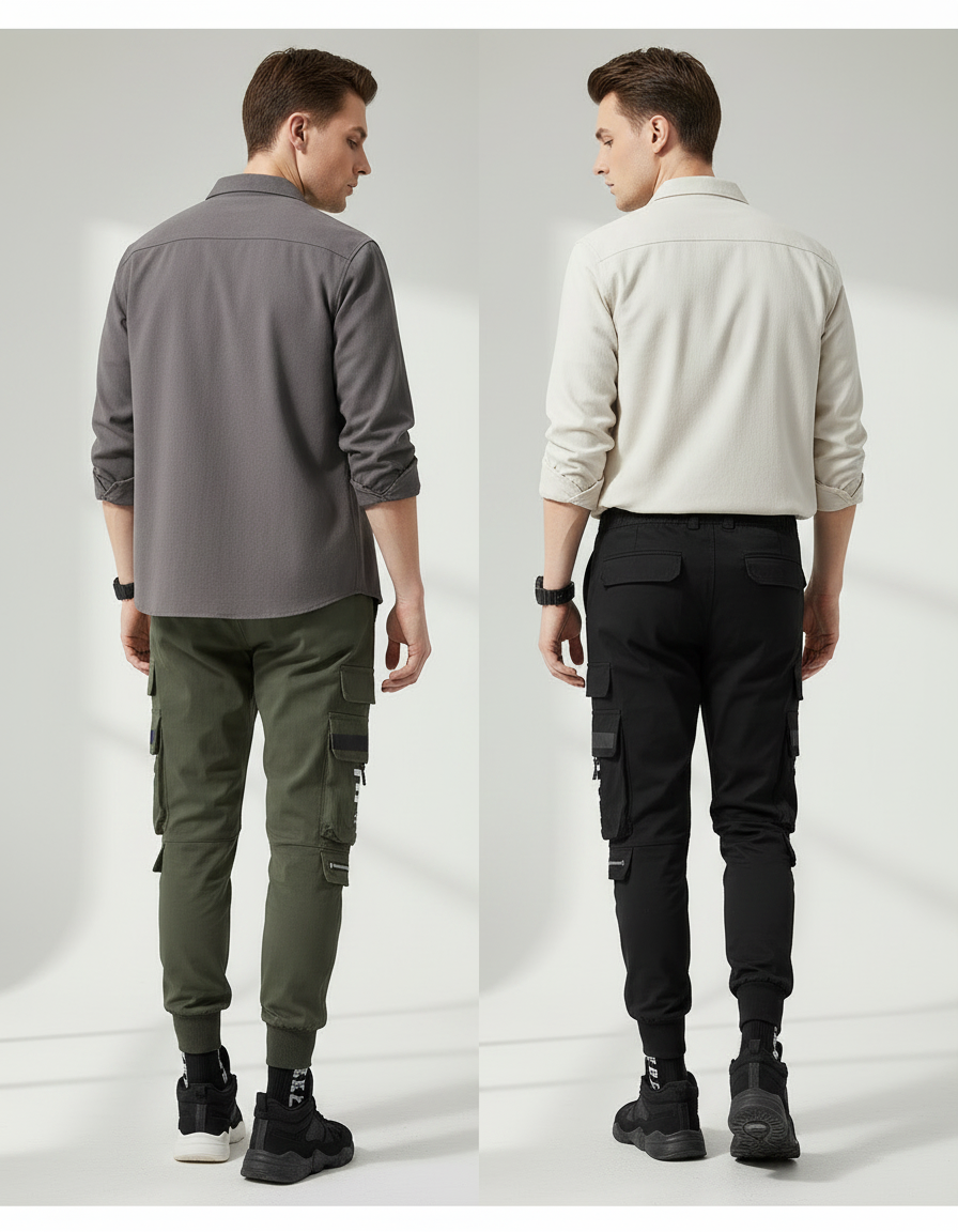 Pantalon Parachute Cargo Imprimé Cordon Jogger Homme - Noir Polyester - vue 2