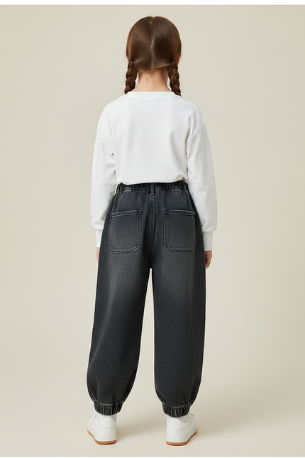 Pantalon Parachute Noir Ample Denim Enfant - Jean - vue 2