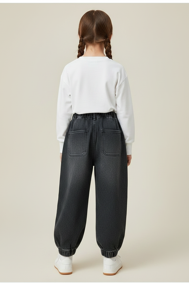 Pantalon Parachute Noir Ample Denim Enfant - Jean - vue 2