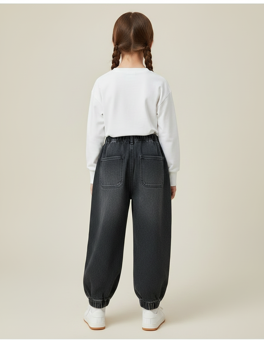 Pantalon Parachute Noir Ample Denim Enfant - Jean - vue 2