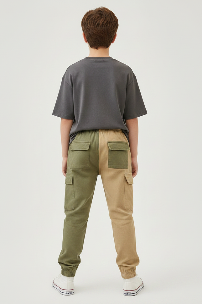 Pantalon Parachute Bicolore Cargo Ample Cordon Garçon - Multicolore Toile - vue 2