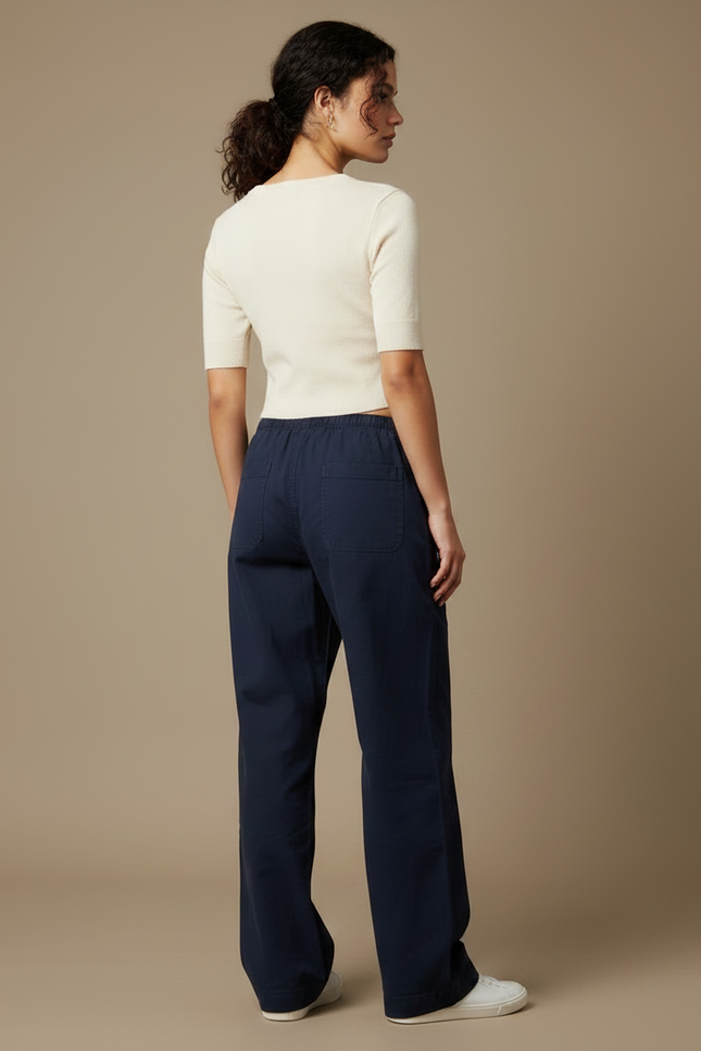 Pantalon Parachute Marine Cordon Ample Décontracté Femme - Coton - vue 2