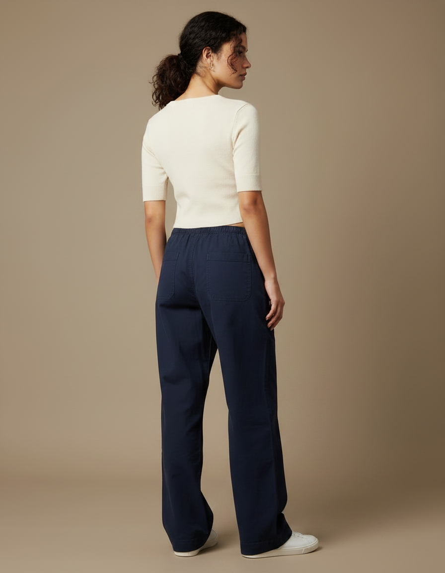 Pantalon Parachute Marine Cordon Ample Décontracté Femme - Coton - vue 2