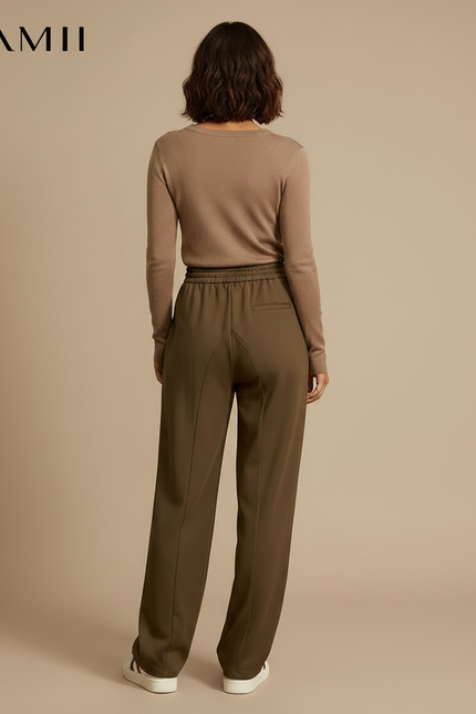 Pantalon Parachute Kaki Ample Fluide Décontracté Cordon - Polyester - vue 2