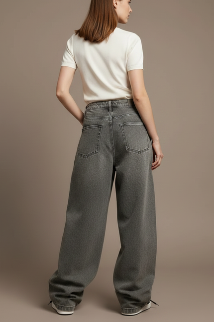 Pantalon Parachute Gris Imprimé Crânes Ample Streetwear - Jean - vue 2