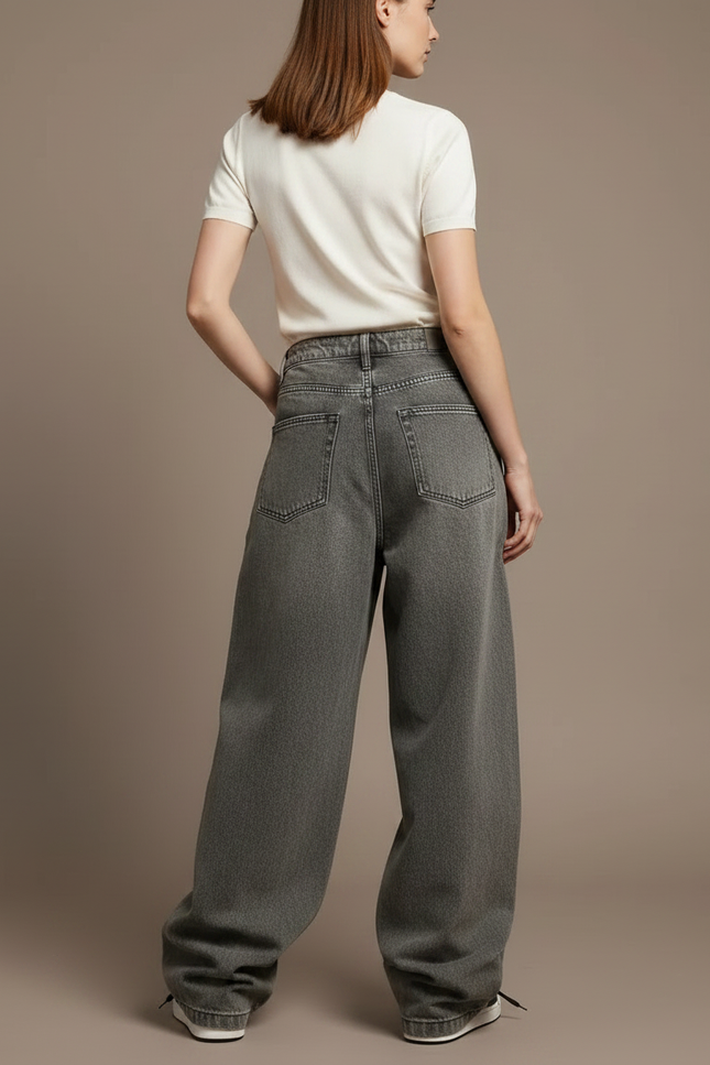 Pantalon Parachute Gris Imprimé Crânes Ample Streetwear - Jean - vue 2