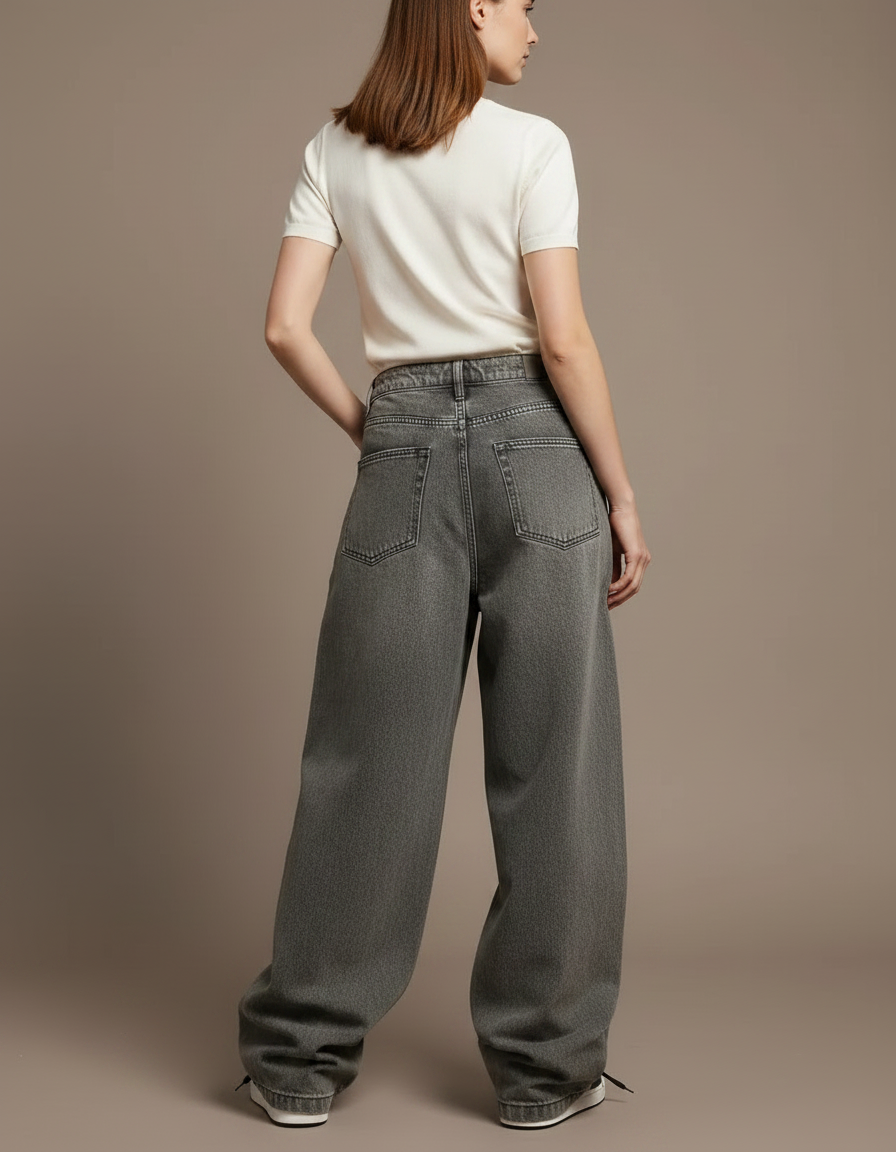Pantalon Parachute Gris Imprimé Crânes Ample Streetwear - Jean - vue 2