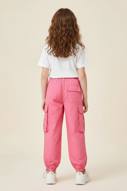 Pantalon Parachute Rose Cargo Ample Enfant - Polyester - vue 2