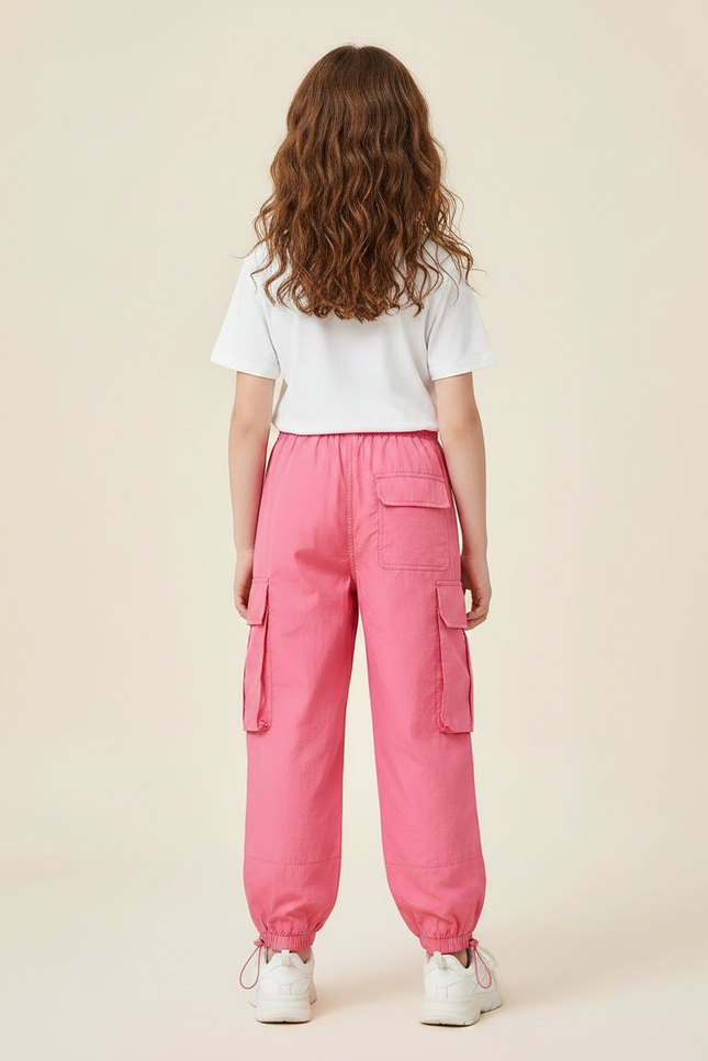 Pantalon Parachute Rose Cargo Ample Enfant - Polyester - vue 2