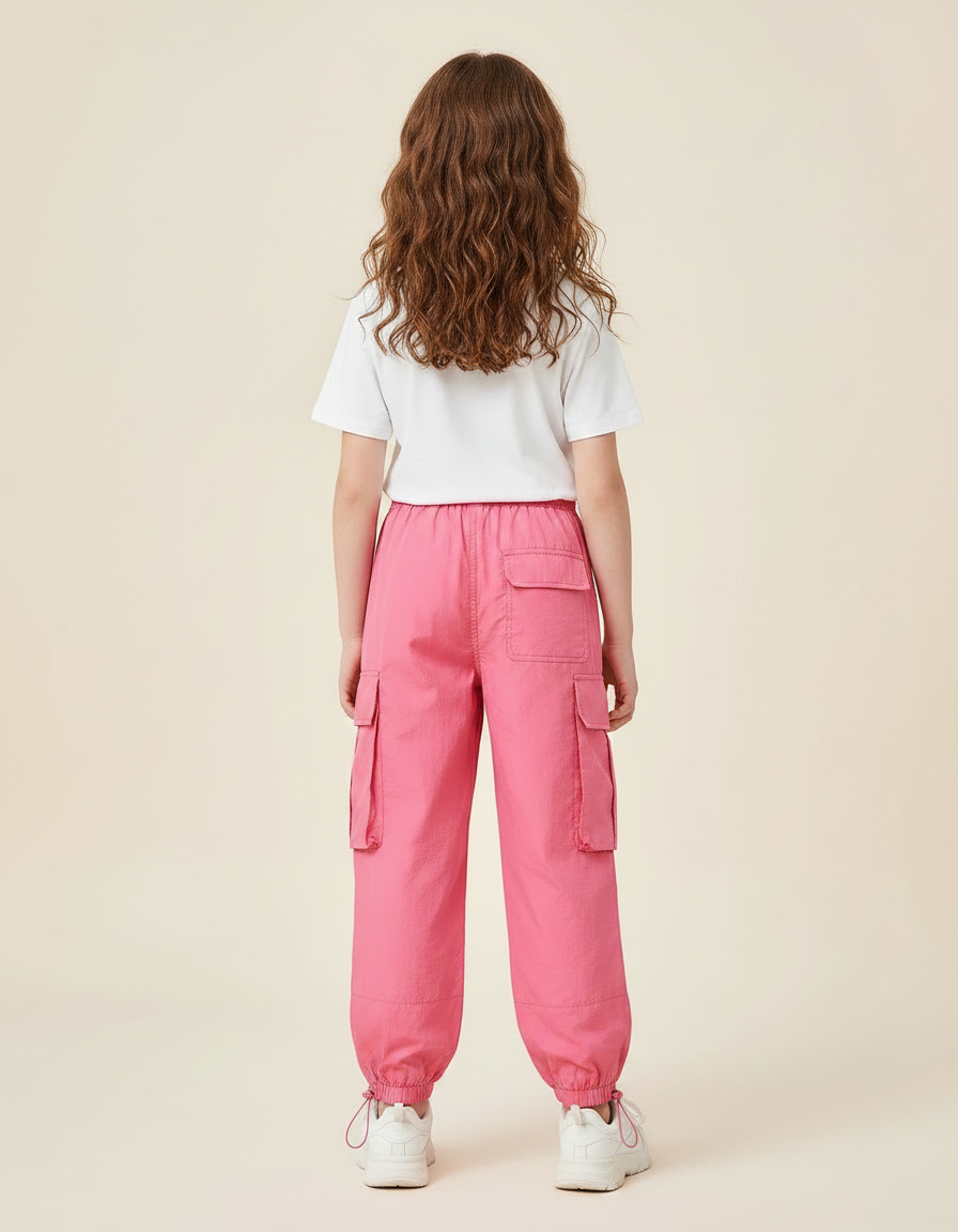 Pantalon Parachute Rose Cargo Ample Enfant - Polyester - vue 2