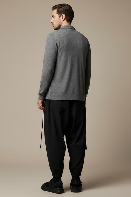 Pantalon Parachute Noir Ample Plissé Décontracté Homme - Polyester - vue 2