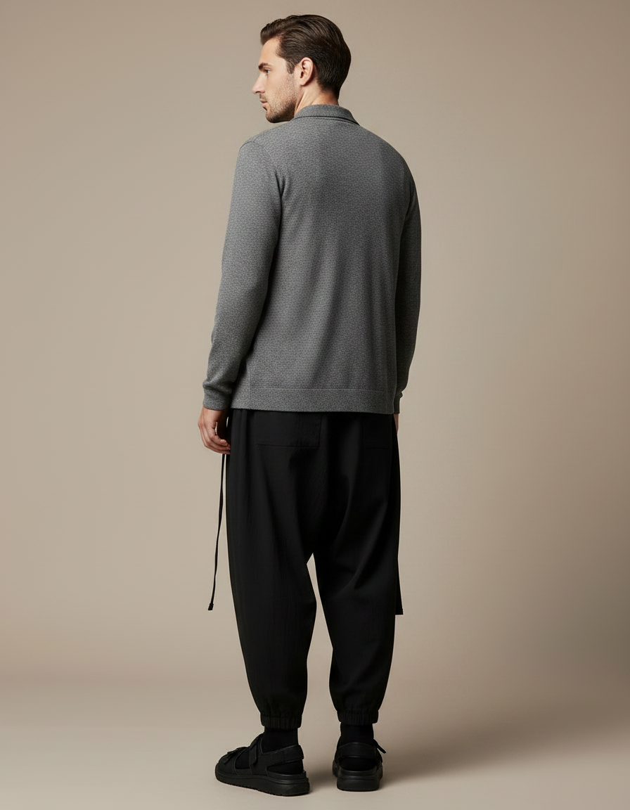 Pantalon Parachute Noir Ample Plissé Décontracté Homme - Polyester - vue 2