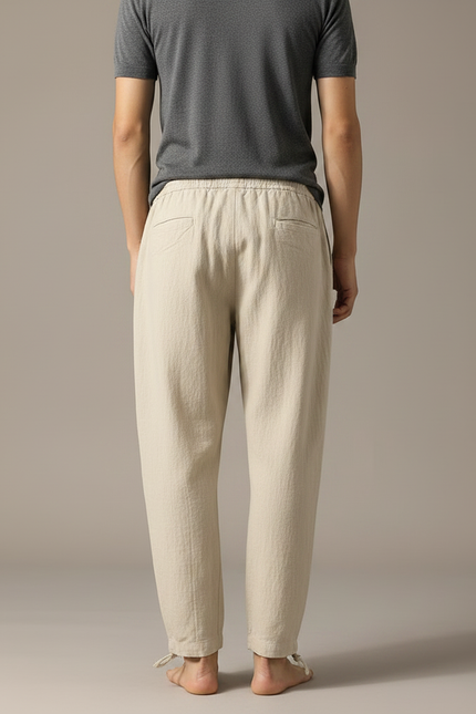 Pantalon Parachute Beige Ample Coton Lin Homme - vue 2