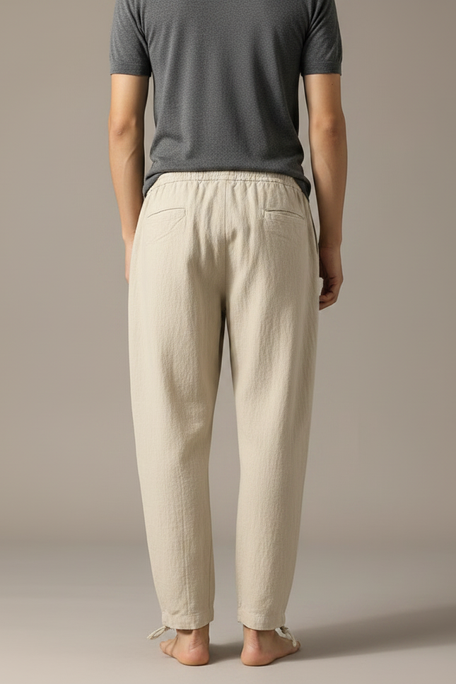 Pantalon Parachute Beige Ample Coton Lin Homme - vue 2