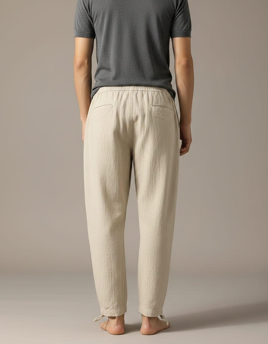 Pantalon Parachute Beige Ample Coton Lin Homme - vue 2