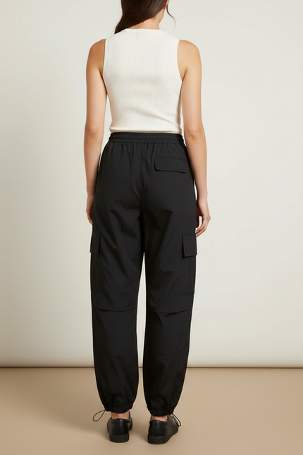 Pantalon Parachute Noir Cargo Fluide Cordon Femme - Polyester - vue 2