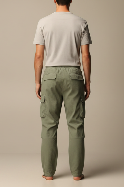 Pantalon Parachute Cargo Ample Vert Coton Homme - Kaki - vue 2
