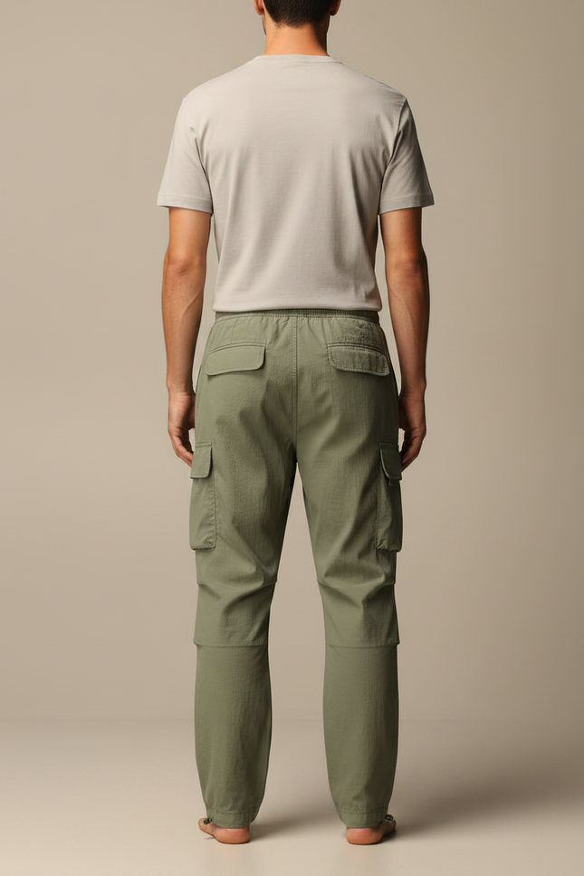 Pantalon Parachute Cargo Ample Vert Coton Homme - Kaki - vue 2
