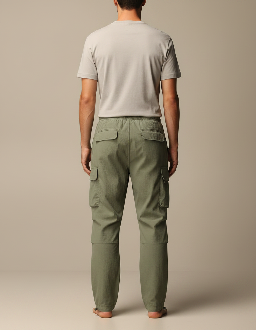 Pantalon Parachute Cargo Ample Vert Coton Homme - Kaki - vue 2