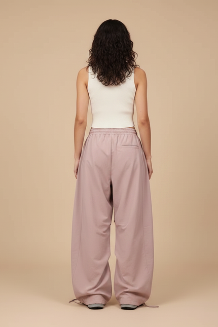 Pantalon Parachute Rose Ample Plissé Graphique Décontracté - Polyester - vue 2