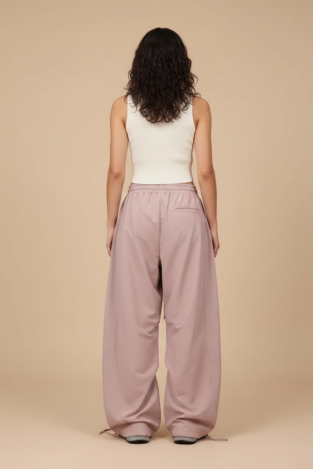 Pantalon Parachute Rose Ample Plissé Graphique Décontracté - Polyester - vue 2