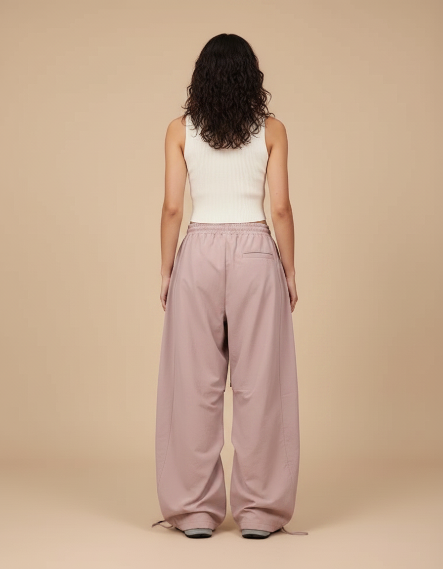 Pantalon Parachute Rose Ample Plissé Graphique Décontracté - Polyester - vue 2