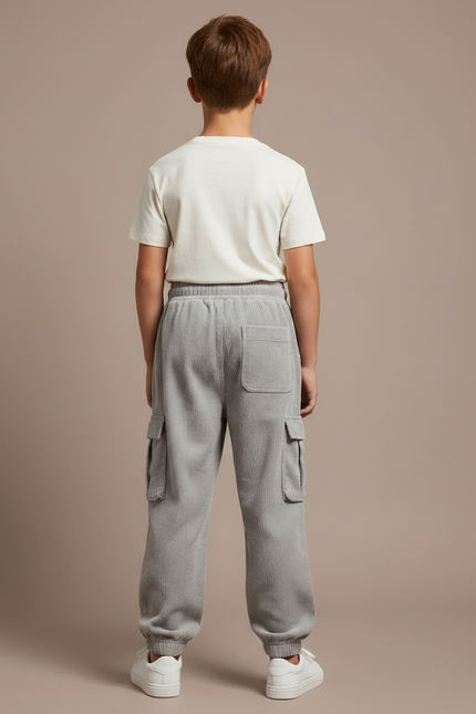 Pantalon Parachute Gris Côtelé Ample Cargo Enfant - Cordé - vue 2