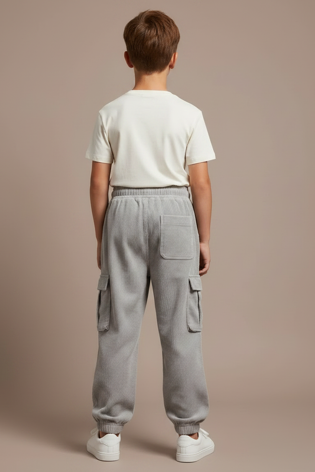 Pantalon Parachute Gris Côtelé Ample Cargo Enfant - Cordé - vue 2