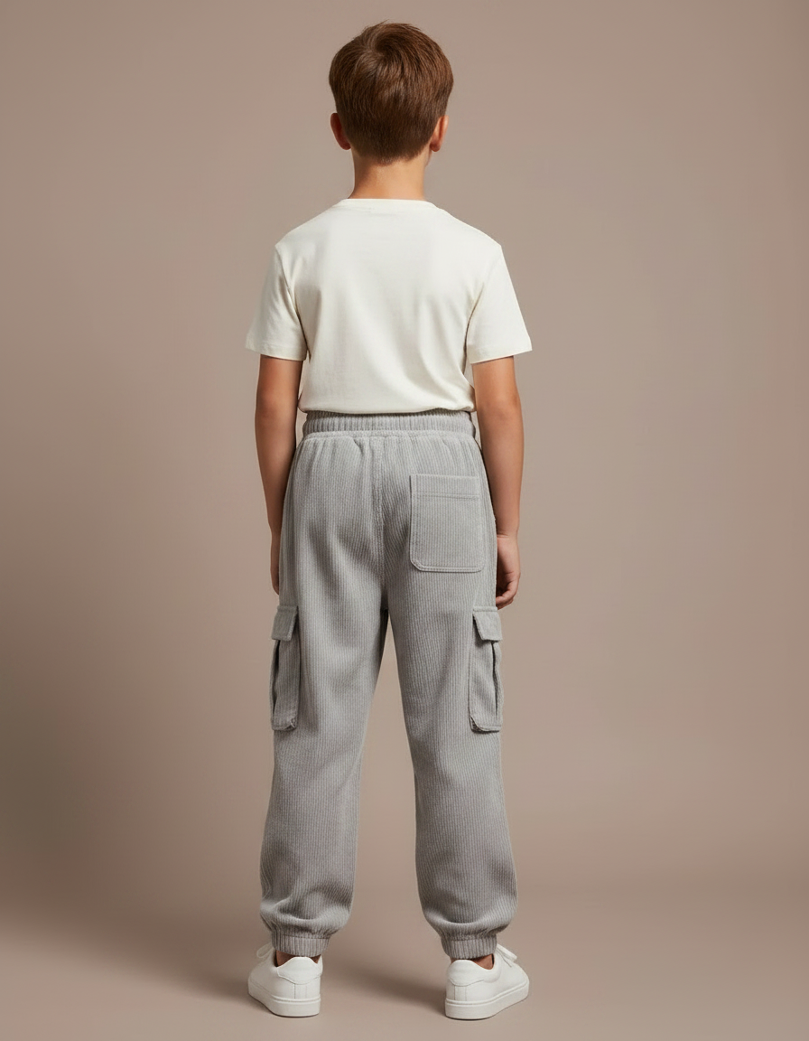 Pantalon Parachute Gris Côtelé Ample Cargo Enfant - Cordé - vue 2