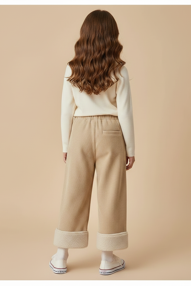 Pantalon Parachute Beige Côtelé Doublé Sherpa Enfant - Cordé - vue 2