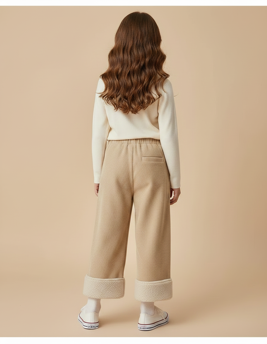 Pantalon Parachute Beige Côtelé Doublé Sherpa Enfant - Cordé - vue 2
