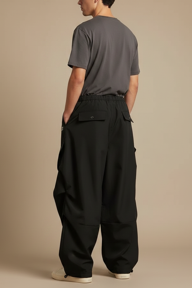 Pantalon Parachute Noir Cargo Ample Homme Streetwear - Polyester - vue 2