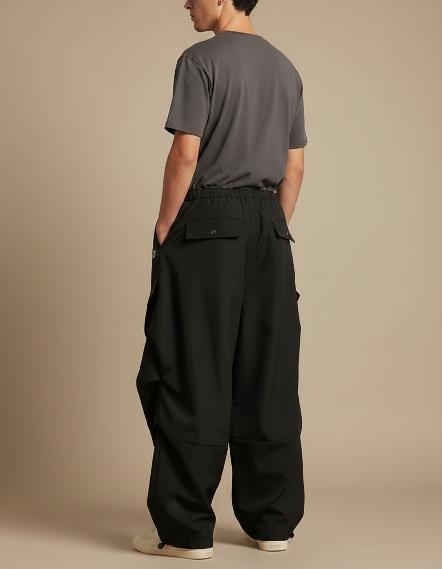 Pantalon Parachute Noir Cargo Ample Homme Streetwear - Polyester - vue 2