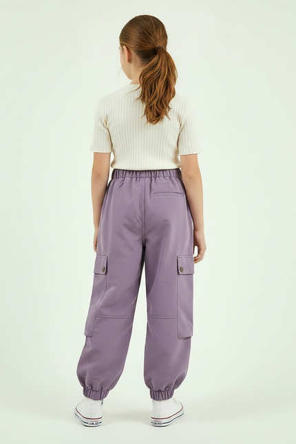 Pantalon Parachute Violet Cargo Ample Fille Décontracté - Polyester - vue 2